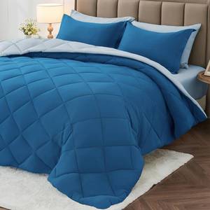lot 1360 image: MUXHOMO 7 Pieces King Comforter Set, Reversible Bed in a Bag King Size, All Season Bedding Set with Comforter, Flat Sheet, Fitted Sheet, Pillowcases & Shams, Teal & Lake Blue