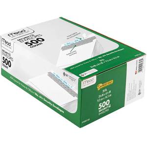 lot 1367 image: Mead #6-34 Envelopes, 3-58 x 6-12, Security Printed Lining for Privacy, Press-It Seal-It Self Adhesive Closure, White All-Purpose 20-lb Paper Mailing Envelopes, 500 Count (742021)