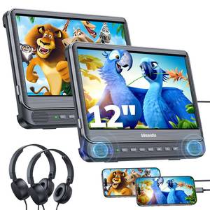 lot 1368 image: GOnavidio 12 Dual Car DVD Players with HDMI Input, Car TV Screen with Headphones, Mounting Brackets, Support Sync TVPhone, USBTF Card, MP4MKV, Play SameDifferent Movies, Dual Speakers, No Battery