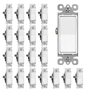 lot 1371 image: CML Single Pole Decorator Light Switch, 20 Pack Rocker Paddle Wall Switch, 15A 120277V, OnOff Interrupter, UL Listed, White