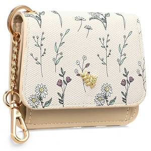 lot 2021 image: GAEKEAO Small Wallet for Women RFID Blocking Slim Keychian Wallet Floral Vegan Leather Card Holder with Zip Pocket ID Window