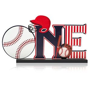 lot 2024 image: Haooryx Baseball Wooden Table Centerpiece - One Letter Sign Wooden Table Centerpiece Kids First Birthday Decoration My Rookie Year Sport Arty Supplies One Year Old 1st Birthday Baby Shower Photo Prop