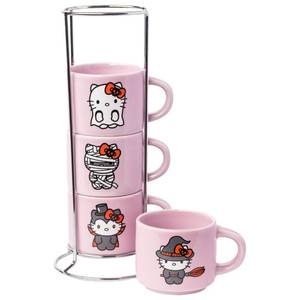 lot 2026 image: Silver Buffalo Sanrio Hello Kitty Halloween 4 Pack Stackable Ceramic Mug Set With Storage Rack, 3 Ounces