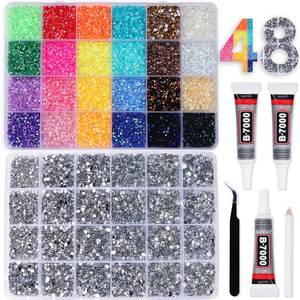 lot 2027 image: 2 Boxes Rhinestones for Bedazzling Kits, Multicolor 3mm & Silver Clear 23456mm Resin Flatback Gems for Diamond Art, Bedazzler Kit with 3Pcs 10ml B7000 Jewelry Glue for DIY Crafting Crafts Decor