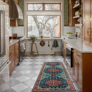 lot 2037 image: WILLSUN Washable Area Rugs, 2x6 Non-Slip Boho Area Rugs for Kitchen, Living Room, Bedroom, Machine Washable Vintage Rug, Indoor Floral Print Carpet for Home Decor, Kid & Pet Friendly Mat