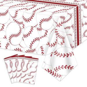 lot 2041 image: PTECDROTS 4 Pcs Baseball Tablecloths, Rectangular Baseball Pattern Table Cloth Disposable Party Decorations Table Covers for Boys Sports Event Birthday Party Supplies, 51x86 Inch