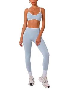 lot 2054 image: ABOCIW Womens Workout Sets 2 Piece Seamless Color Block Sports Bra Scrunch Butt Lifting High Waist Leggings Gym Set Yoga Pilates Outfits Athletic Work Out Clothes Blue Small