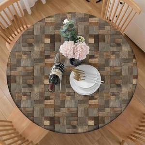 lot 2067 image: COKCOKR Polyester Round Tablecloth Fitted,Gray Brown Wooden Mosaic Tile-Patterned Tablecloths, Washable for Kitchen Dining Outdoor Party Picnic Wedding Banquet 36-44