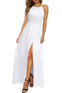 lot 2079 image: KILIG Womens Summer White Dress Sexy Halter Neck Split Maxi Wedding Guest Bridal Shower Long Flowy Dresses(White,XL)