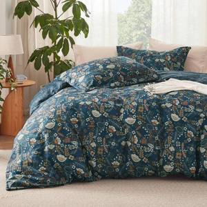 lot 2081 image: Bedsure Duvet Cover King Size - Reversible Floral Duvet Cover Set with Zipper Closure, 3 Pieces Navy Blue Bedding Set with 8 Corner Ties and 2 Pillow Shams 20x36