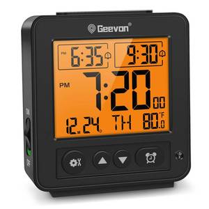 lot 2090 image: Geevon Smart Night Light Small Digital Alarm Clock with 2 Increasing Beep Alarm, Indoor Temperature, Battery Operated Travel Clock for Bedroom, Bedside, Desk(Black)