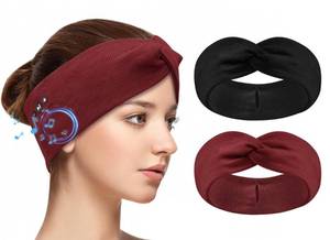 lot 2093 image: 2-Pack Headband Headphones with Thin HD Speakers, Bluetooth Headband for Women, Stylish Knotted Design, Wireless Bluetooth Headphones for Workout, Daily Life, Yoga, Travel, Meditation - Red&Black