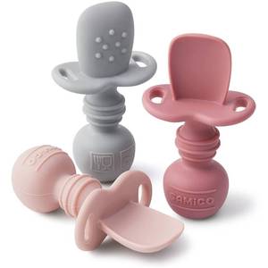 lot 2095 image: SAMiGO Silicone Baby Spoons Self Feeding 6 Months - Infant Toddler Utensils - First Stage Baby Led Weaning Feeding Supplies - Set of 3 Pack