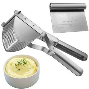lot 2097 image: Stainless Steel Potato Ricer with Dough Scraper - Masher for Mashed Potatoes, Gnocchi & Fruit - Dishwasher Safe