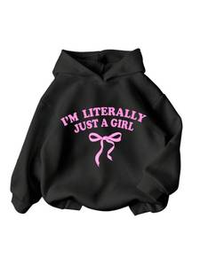 lot 2100 image: WDIRARA Girls Cherry Graphic Hoodie Long Sleeve Hooded Sweatshirt Cute Pullovers Tops Black Bow Pink 14Y