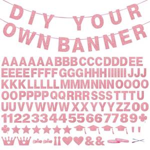 lot 2438 image: 131 PCS Custom Banner Glitter DIY Letter Banners Personalized Banner for Birthday Congratulations Wedding Party Rose Golden Glitter 5-inch