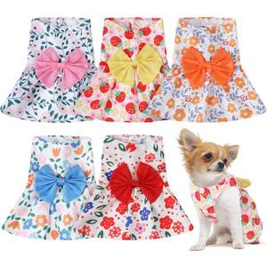 lot 2451 image: Saintrygo 5 Pieces Dog Dresses for Small Pet Girls Floral Puppy Dresses Dog Princess Bowknot Dress Cute Summer Outfits Cat Clothes for Female Cat Small Pets, 5 Styles(XS)