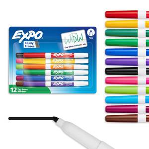 lot 2452 image: EXPO Dry Erase Markers, Low Odor Ink, Assorted Colors, Fine Tip, 12 Count - Back to School, Teacher, Classroom, Office Supplies