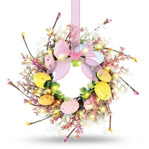 lot 2455 image: 2 Pcs Spring Easter Egg Wreath for Front Door Artificial Hanging Easter Eggs Colorful Berry Wreath for Farmhouse Kitchen Cabinet Wreath with Ribbon for Spring Front Door Porch Wall Window Decorations