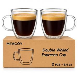 lot 2456 image: Mfacoy Glass Double Wall Insulated Espresso Cups (Set of 2), 5.4 oz Shots Cup with Handle, Insulated Glasses Mugs, Small Coffee Cups, Shot Glass