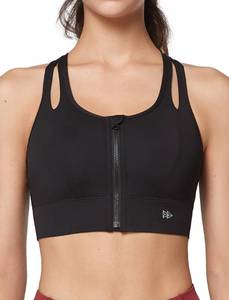lot 2460 image: Yvette Womens Sports Bras High Impact Front Zipper Sports Bra for Large Bust Full Support Racerback Workout Running,Naked Black,X-Large