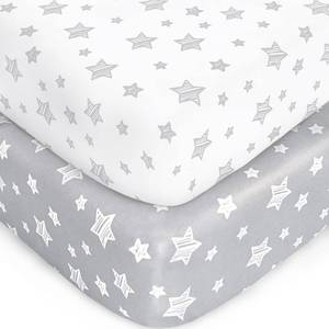 lot 2461 image: Crib Sheets for Boys or Girls 2 Pack, Fitted Crib Sheet for Standard Size Crib and Toddler Mattresses, Soft and Breathable Material, Grey & White