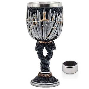 lot 2467 image: LitLife Medieval GOT Swords Chalice Goblet D&D Game Dragon Gifts Iron Throne Chalice Cup Merchandise Drinking Vessel with Wine Drip Ring