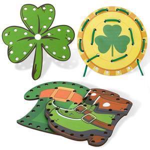 lot 2475 image: JULEASEL St. Patrick��s Day Lacing Cards Set Montessori Wooden-Lacing Cards St Patricks Day Lucky Gold Coin Crafts Fine Motor Skills