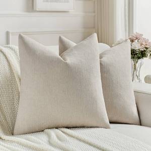 lot 2482 image: FUTEI Beige Chenille Decorative Throw Pillow Covers 18x18 Inch Set of 2,Soft Cozy Faux Linen Textured Cushion Case,Farmhouse Home Decor for Couch Living Room