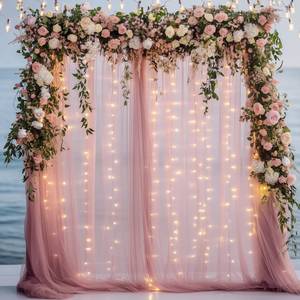 lot 2490 image: Fomcet Dusty Rose Tulle Backdrop Curtains with Lights String 10FT X 8FT Sheer Curtain with Lights Tulle Curtains Backdrop for Wedding Birthday Party Photo Shoot (2 Panels 5x8FT)