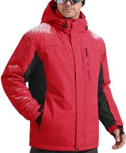 lot 2492 image: FREE SOLDIER Mens Waterproof Ski Snow Jacket Fleece Lined Warm Winter Rain Jacket with Hood Fully Taped Seams(Red Black,M)