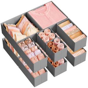 lot 5954 image: SONGMICS Drawer Organizers, Dresser Divider Organizers, Set of 12, Foldable Fabric Storage Boxes for Socks, Underwear, Bras, Ties, Scarves, Dove Gray URDZ006G02