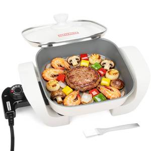 lot 5957 image: SugarWhisk 8-inch Ceramic Coated Electric Skillet with Lid, Non Stick Skillet Griddle Pan Electric, Rapid Heat Up, 650W, Breakfast Skillet, Kitchen Appliances for Cooking, White