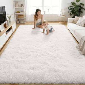 lot 5976 image: OLANLY Area Rugs for Living Room Bedroom, Machine Washable 4x5.9 ft Soft Fluffy Shaggy Bedside Rug, Indoor Floor Carpet for Kids Girls and Boys, Dorms, Nursery Rooms, Home Decor Aesthetic, White
