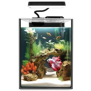 lot 5981 image: iPriro Glass Betta Aquarium Starter Kits 1.5 Gallon Small Fish Tank, Betta Fish Tank with LED Light, Power Filter, Black. 4mm Glass