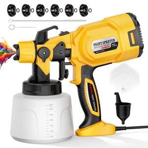 lot 5993 image: Paint Sprayer 1000W Spray Paint Gun with 6 Brass Nozzles, Even Coating & No Drips, 1400ml Large Container, 1200mlMin High Flow, 3 Spray Patterns for House Painting, Furniture, Fence