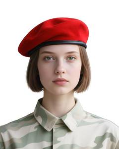 lot 6053 image: Beret Hats for Women & Beret Hat Men - US Army Style 100% Wool Military Berets, Vintage British Officer Look, Warm Slouchy Unisex Cap-Red Hat��L��