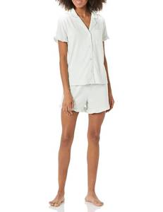 lot 6054 image: Amazon Essentials Womens Cotton Modal Piped Notch Collar Pajama Set, Comfortable Loungewear (Available in Plus Size), Jade Green, Medium