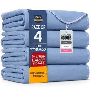 lot 6069 image: Utopia Bedding Washable Underpads 34 x 52 (Pack of 4), Waterproof Reusable Heavy Absorbency Incontinence Bed Pads for Adults, Kids, Elderly and Pets, Bedwetting Pads for Sofa and Couch (Blue)