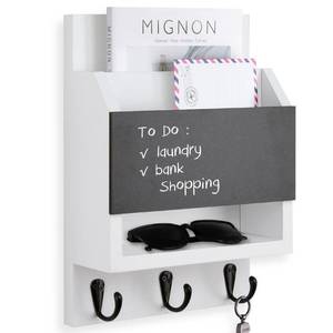 lot 6071 image: Lucundm Key and Mail Holder for Wall, Key Holder with Chalkboard and Long Storage Box, Key Hanger with 3 Sturdy Hooks for Coat, Dog Leash, Entryway Mail Organizer (White)