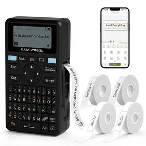 SUPVAN E11 Bluetooth Label Maker Machine with 4 Tapes, Support Keyboard & App with 30+ Fonts and 660+ Icons, Rechargeable Inkless Labeler for Home, Kitchen, Office, School, Organization, Black