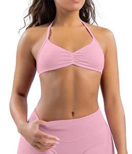 lot 6095 image: Comper Womens Strappy Bras Halter Bra Seamless Open Back Sports Bras Bralette Crop top with Removable Cups Light Pink size M