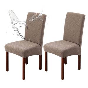 lot 6101 image: Genina Waterproof Dining Room Chair Covers Stretch Parsons Chair Slipcovers for Dining Room Kitchen Chair Protector Cover, Removable, Washable (2, Pattern1-Taupe)