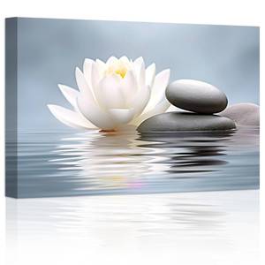 lot 6457 image: LZIMU Zen Wall Art Lotus Flowers Stones on Water Pictures Water Lily Canvas Prints Bathroom Decor Spa Artwork for Yoga Studio Meditation Spiritual Room Framed (Zen-1, 12.00x18.00)