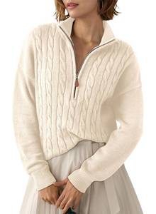 lot 6467 image: Dokotoo White Womens Early Fall Sweaters for Women Trendy 2025 Outfits Winter Clothes Cable Knit Dressy Casual Womens Sweater Fashion Old Money Cute Quarter Zip Sweater Pullover Oversized Tops size 2XL