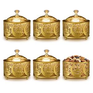 lot 6481 image: Pinkunn 6 Pack Ramadan Serving Trays with Lids Gold Eid Mubarak Trays Plates Ramadan Home Decor Moon Star Candy Dish Dessert Storage Organizer for Iftar Islamic Muslim Party, 3.5 Inch(Novelty)