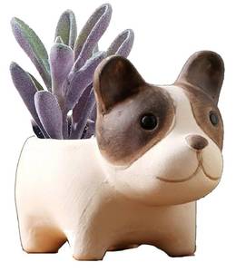 lot 6484 image: zmgmsmh Ceramic Succulent Plant Pot Cactus Plant Pot Flower Pot Container Planter with Drainage Hole Home Office Desk Garden Gift Idea Animal Shaped Flower Pot Cute Vase Pot (Dog)
