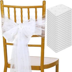 lot 9117 image: VitalCozy 50 Pcs Vintage Chair Sashes Embroidered Boho Bows Rustic Floral Chair Ties for Wedding Bridal Shower Baby Shower Birthday Party Table Decoration, 7 x 108 Inches(Pearls,White)