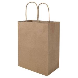 lot 9132 image: bagmad 100 Pack 8x4.75x10 Inch Plain Medium Paper Bags with Handles Bulk, Brown Kraft Craft Gift Bags, Grocery Shopping Retail Birthday Party Favors Wedding Sacks (Natural Brown, 100pcs)