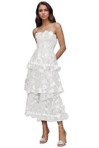 lot 10035 image: 3D Floral Appliques Wedding Guest Dresses Sexy Strapless A Line Prom Party Gowns Spring Sweetheart Lace Up Back White 8 DR0738